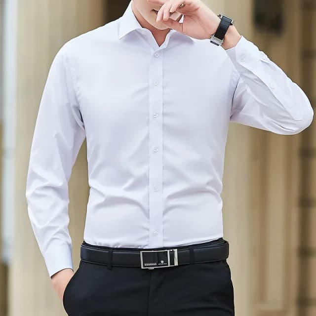 Nueva camisa de negocios de Color sólido de talla grande para hombre, camisa de manga larga blanca ajustada informal básica clásica a la moda, ropa de marca