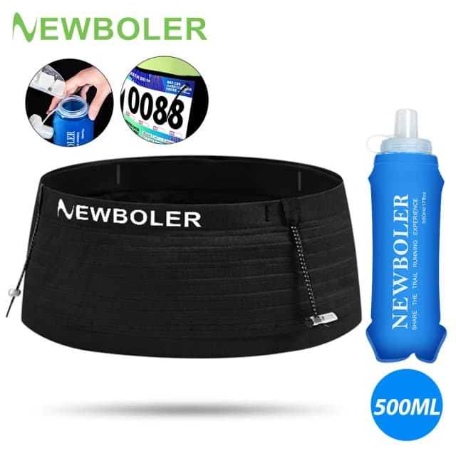 NEWBOLER 弾性スポーツウエストバッグパックランニングレースナンバーベルトトライアスロンマラソンレースサイクリング登山電話ウエストバッグ