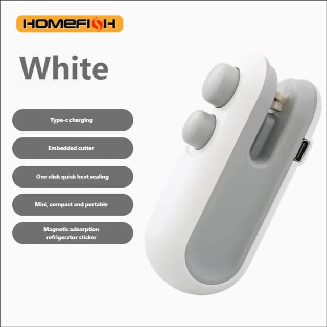 HOMEFISH Mini sellador térmico de alimentos portátil, sellador térmico recargable por USB, bolsa de almacenamiento, paquete de plástico, sellador de alimentos, bolsa con clip