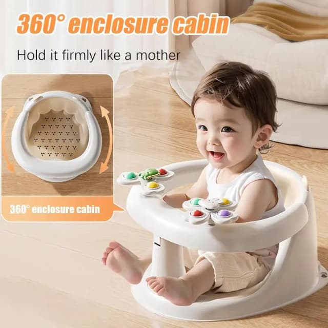 Asientos de baño para bebés, silla de baño para niños pequeños, asiento de baño antideslizante para bebés de 1 a 3 años con juguetes giratorios para jugar y