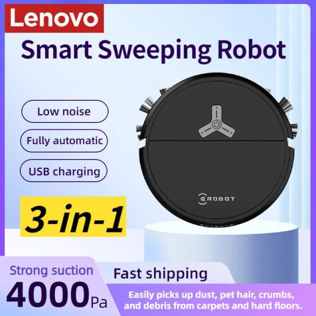 Robot Aspirador Inteligente 3 en 1 Lenovo, Aspiradora Robótica con 4000 Pa de Succión, para Alfombras y Pisos Duros, Electrodomésticos de Limpieza para el Hogar