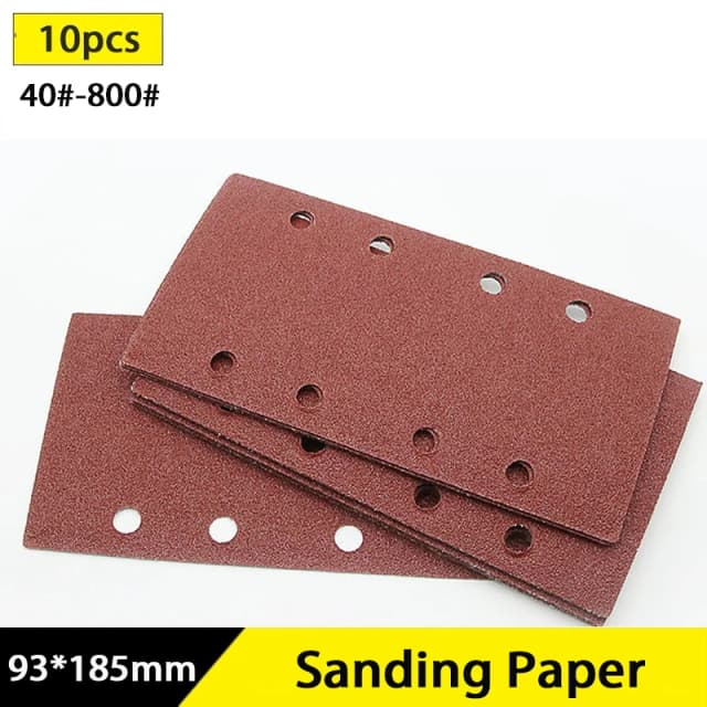 10 Uds 93x185mm papel de lija de 8 agujeros 40 a 800 granos discos de lijado para muebles de madera lijado de Metal y pulido automotriz