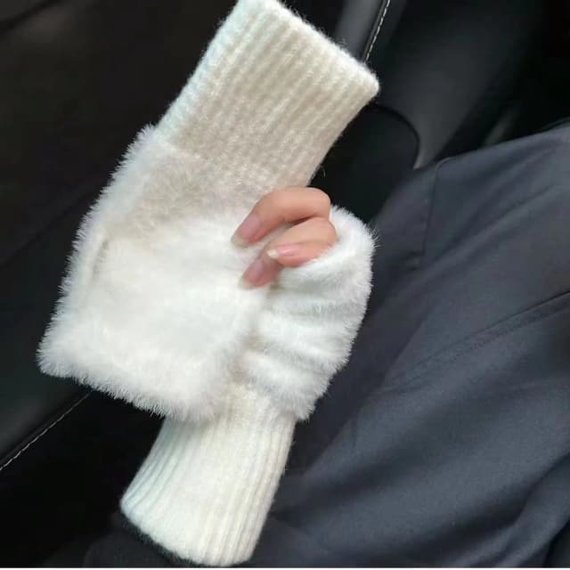 1 par de guantes suaves de lana de visón para invierno, guantes de medio dedo para mujer, guantes sin dedos tejidos de felpa cálidos de lujo, mitones de muñeca para niñas, escritura
