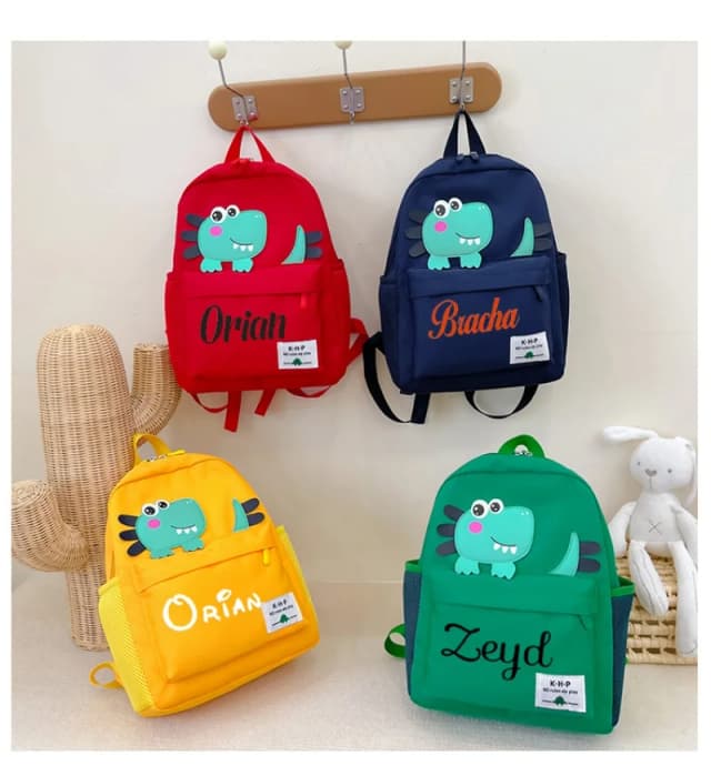 Mochilas personalizadas de jardim de infância para meninos e meninas, mochilas para crianças e meninas, mochilas de dinossauro bordadas para presente
