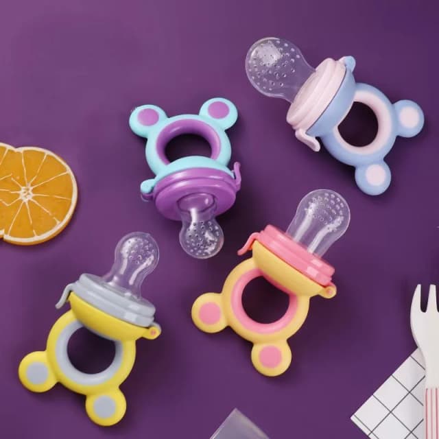 Bolsa de mordida de silicona para bebé, juguetes para la dentición de silicona de calidad alimentaria, molinillo de alimentos complementarios para bebé, regalo de cumpleaños con forma de oso