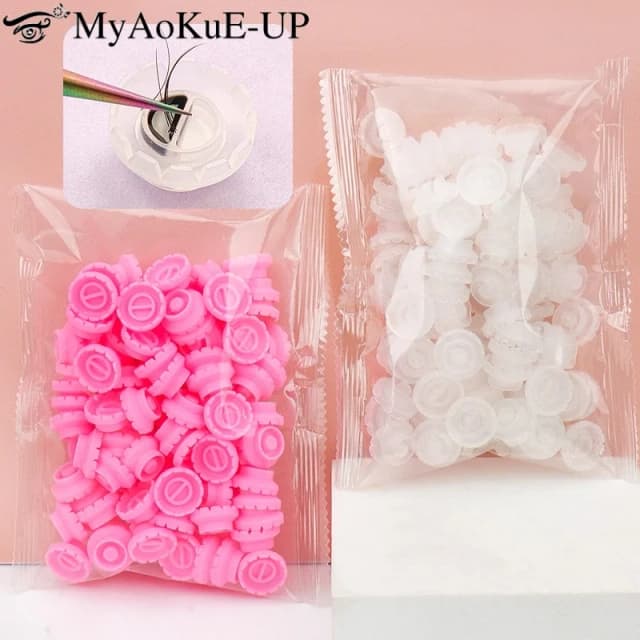 Soporte de pegamento para pestañas Individual desechable, anillos de copa de flor para injerto de pestañas, soporte adhesivo para extensión de pestañas, 100 Uds.